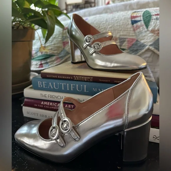 Maisie double strap heels in Metallic leather size 6 1/2 - Picture 1 of 7